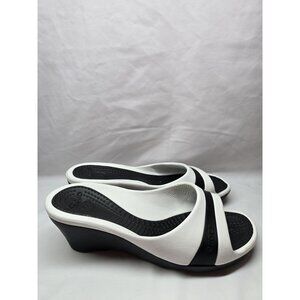 Women’s Crocs Sassari Shoes Wedge Heels US Size 10 Open Toe Sandals Black White